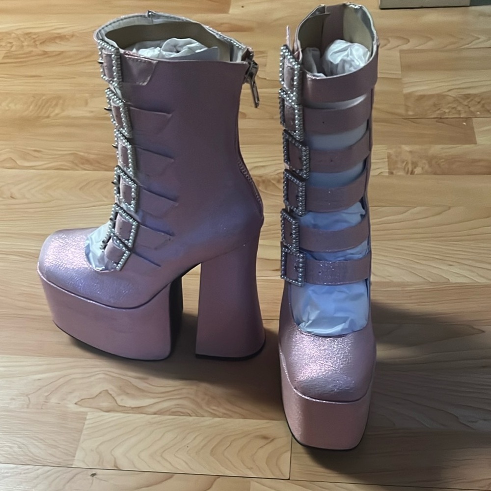 ‼️NWT‼️Dolls Kill X Sugar Thrillz Pink Platform Ankle Boots Size 8 - Picture 10 of 12
